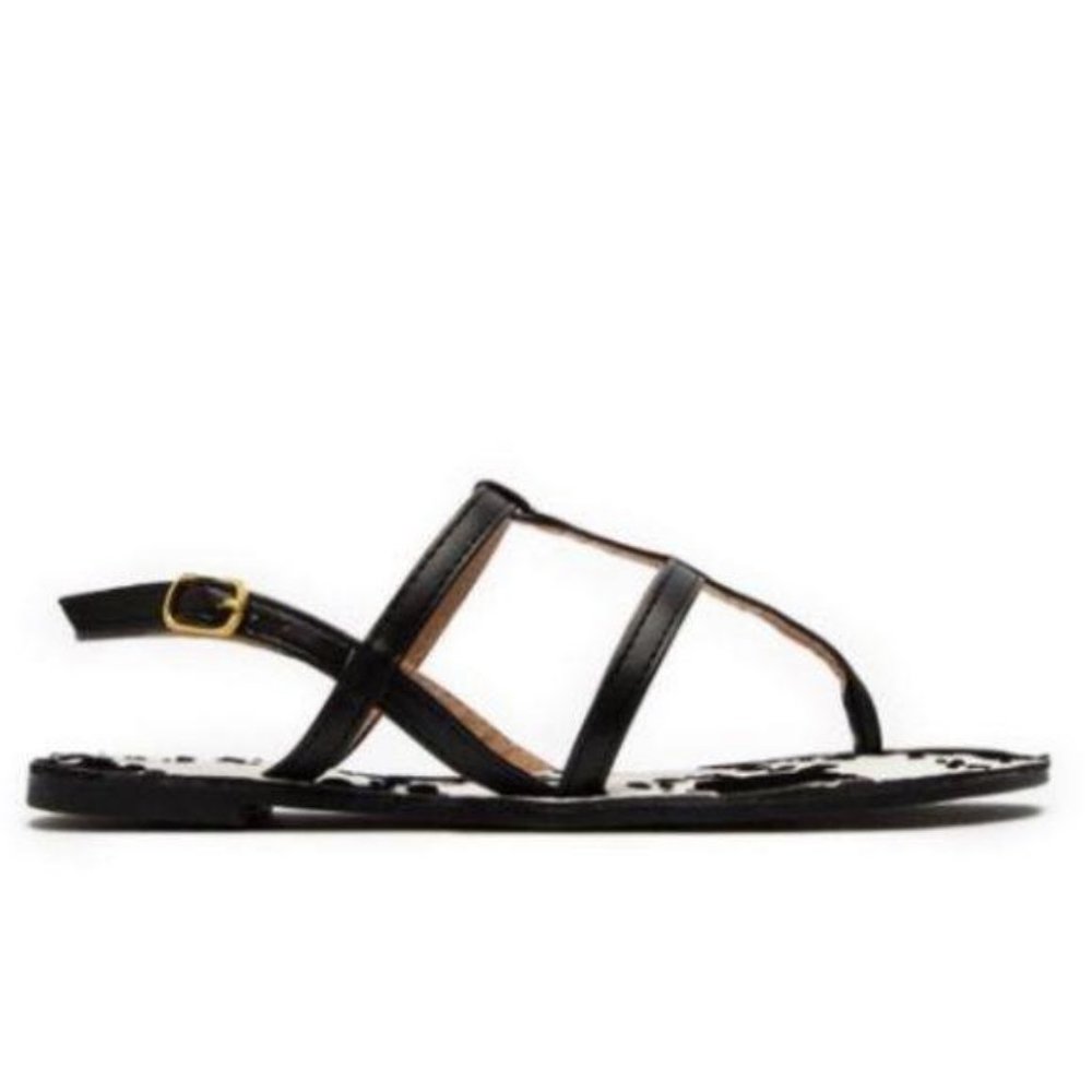 Strappy Cow Print Sandals in Black - Picture 2 of 5